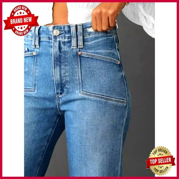 Women's High Waist Wide Leg Stretch Jeans Straight Fit Casual Pants